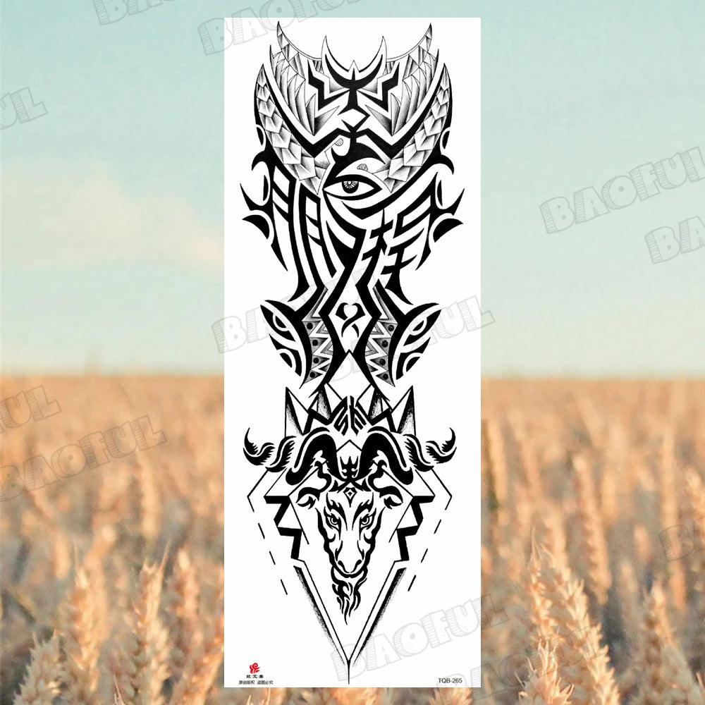 BAOFUL Full Arm Sleeve Temporary Tattoos For Women Men Realistic Wolf Lion Warrior Maori Fake Tattoo Stickers Thigh Leg Tatoos