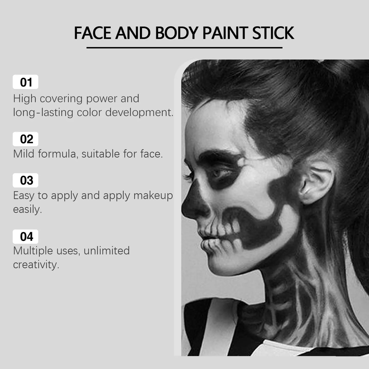 Halloween Black White Face Body Paint Kit Full Coverage Lighweight Foundation Clown Joker Makeup Festive Makeup Accessories Set