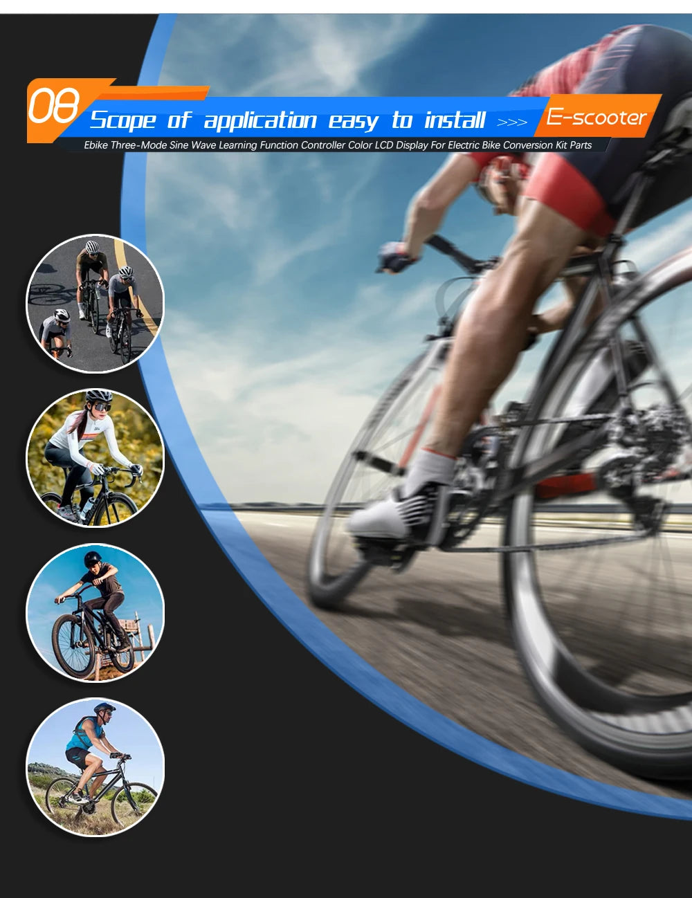 Electric Bicycle 80A BLDC Sine Wave/Square Wave 3 Mode Controller 48V72V3000W5000W Throttle PAS E-Brake Display for Ebike Scoote