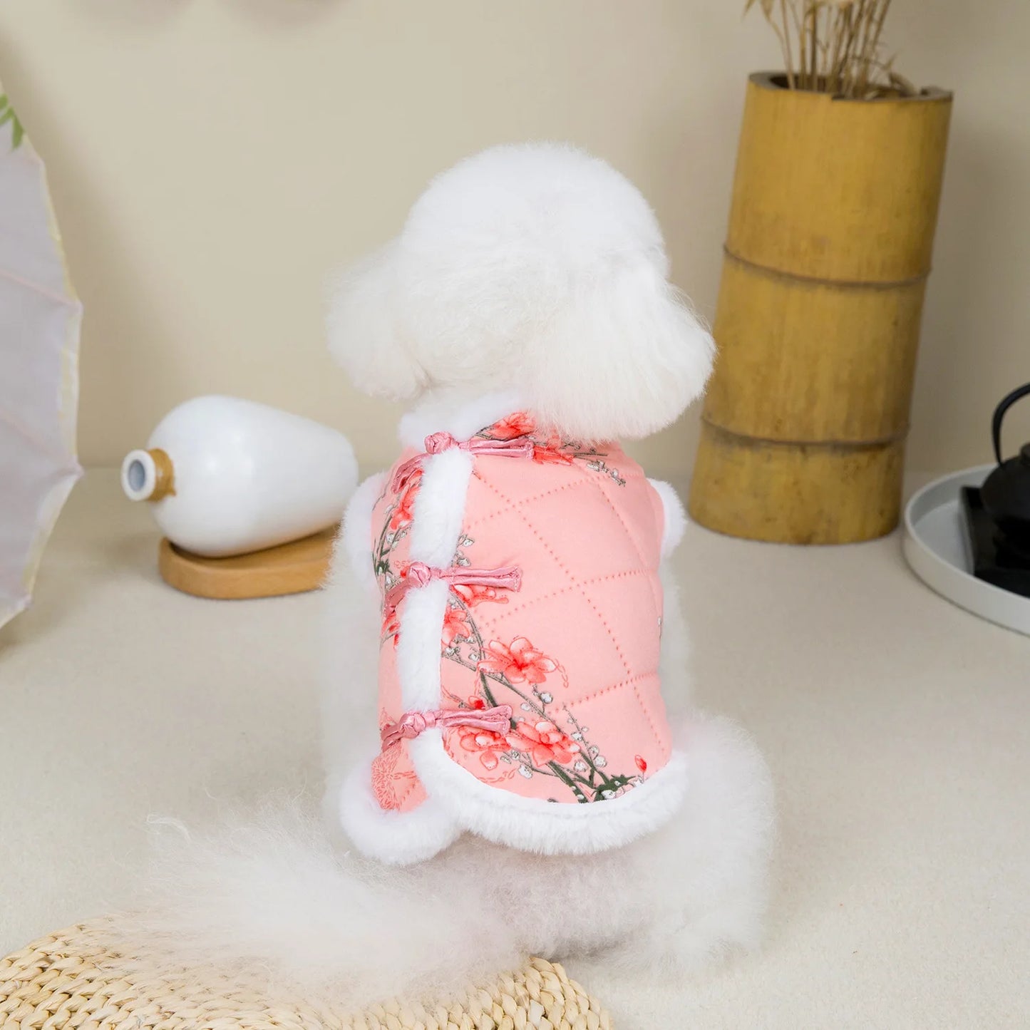 Vintage Pet Winter Warm Coat Puppy Clothes for Small and Medium Doggy Pomeranian Chihuahua Jacket With Flower Outdoor Clothing
