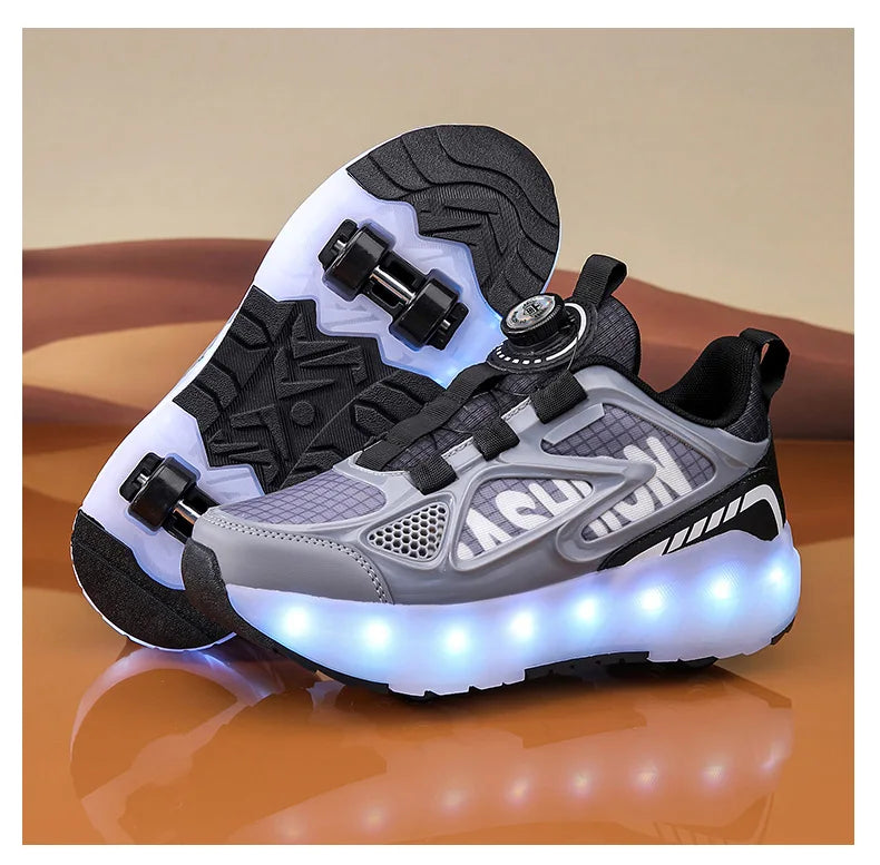 Children's Roller Skate Shoes 4-Wheels Removable Wheeled Rolling Shoes for Kids with LED Light Inline Skate Sneaker
