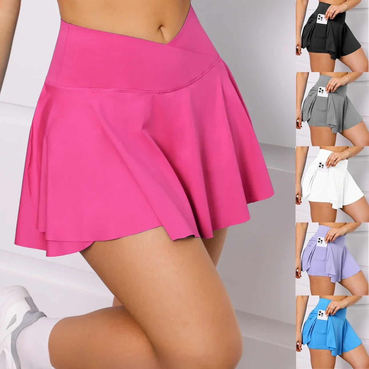 Sexy Gym Tennis Skirt Woman Summer Skinny Stretch Activewear Running Pockets Skirt Compression High Waist Shorts 2024