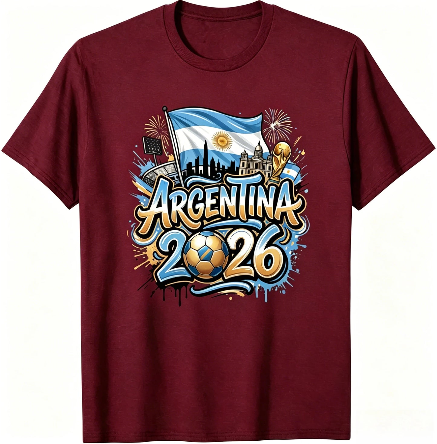 Unisex Argentina 2026 Soccer Tee Vintage Style Graphic Football Fan Supporter Casual Streetwear Top