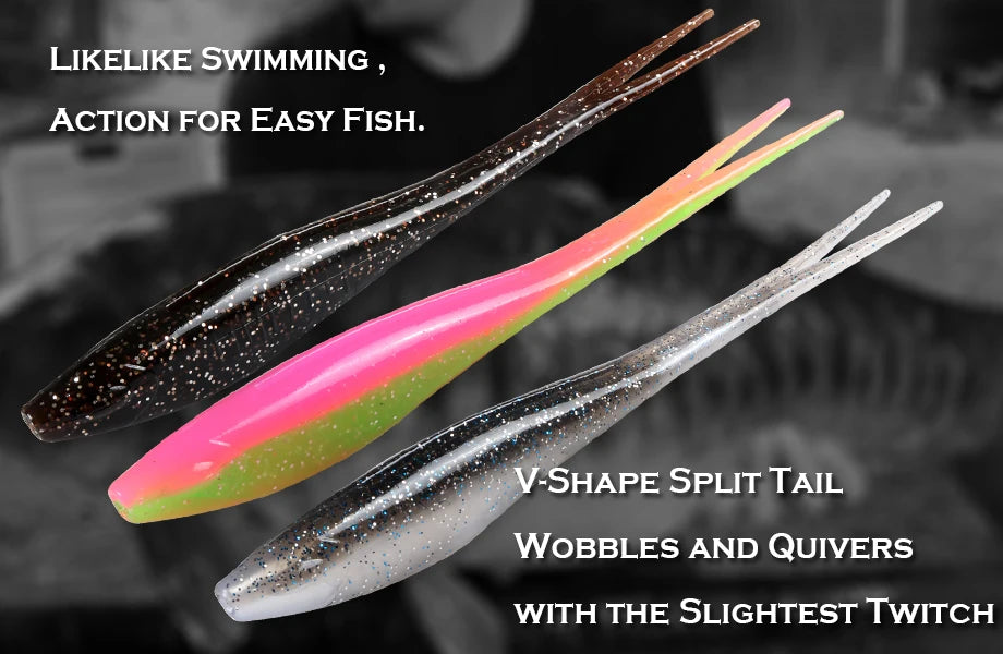JOHNCOO 3pcs Floating Drop Shotting Soft Bait Fishing Lure 180mm V-shape Split Tail Swimbait Worm Topwater 18g