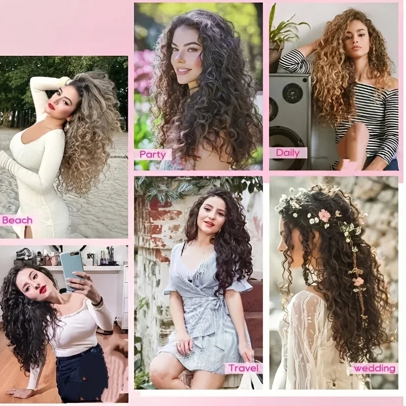 Synthetic 4PCS Hair Extensions 14inch Short Curly Wavy Brown Blonde Color Invisible Lace Weft Natural Soft Hairpieces for Women