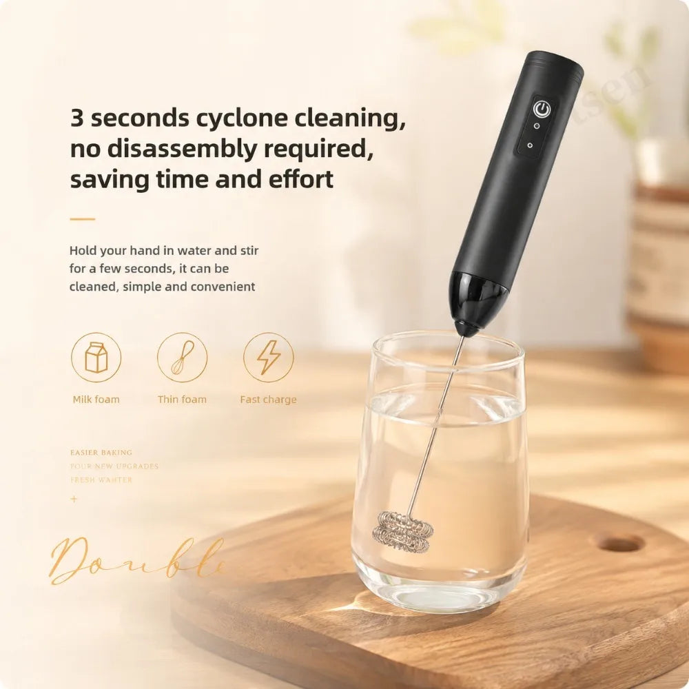 Electric Coffee Frother 2 In 1 Rechargeable Type-C Blender Stainless Steel 3 Speeds Milk Mixer Egg Beater Handheld Foam Maker
