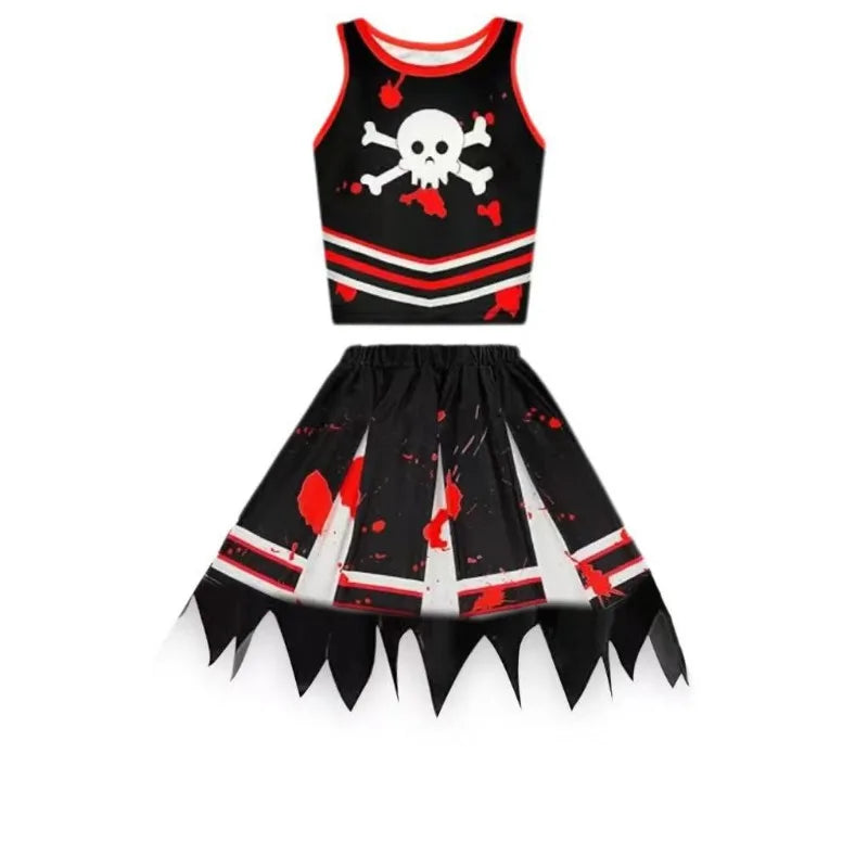 Halloween Cosplay Costume  Cheerleaders Digital Printed Dress Suits Horror Performance Party Role Playing Outfits for Girls