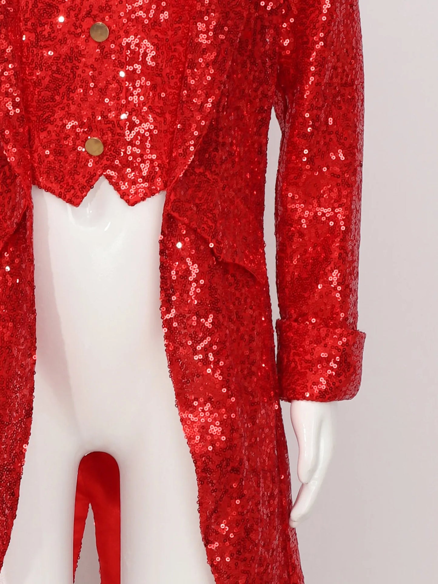 Kids Boys Halloween Medieval Renaissance Costume Sparkly Sequins Victorian Tailcoat Jacket Frock Coat Long Sleeve Gothic Tuxedo
