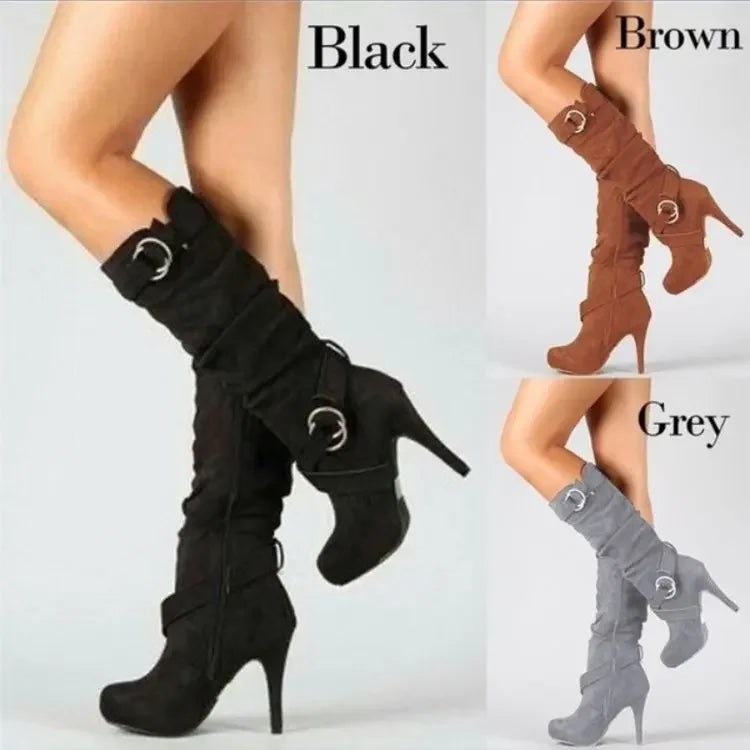 2025 New Sexy Knee High Women Boots Thin High Heel Round Toe Platform Fashion Ladies Pu Leather Boots Size 34-43 Lady Shoes