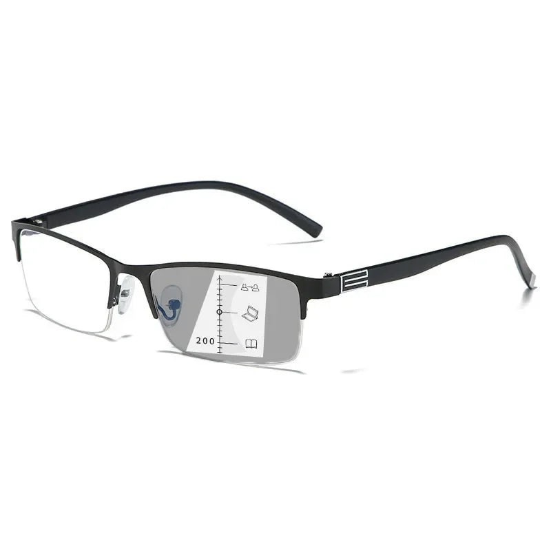 Photochromic Multifocal Reading Glasses Business Half Frame Presbyopia Eyewear Classic Color Changing Anti Blue Light Eyeglasses