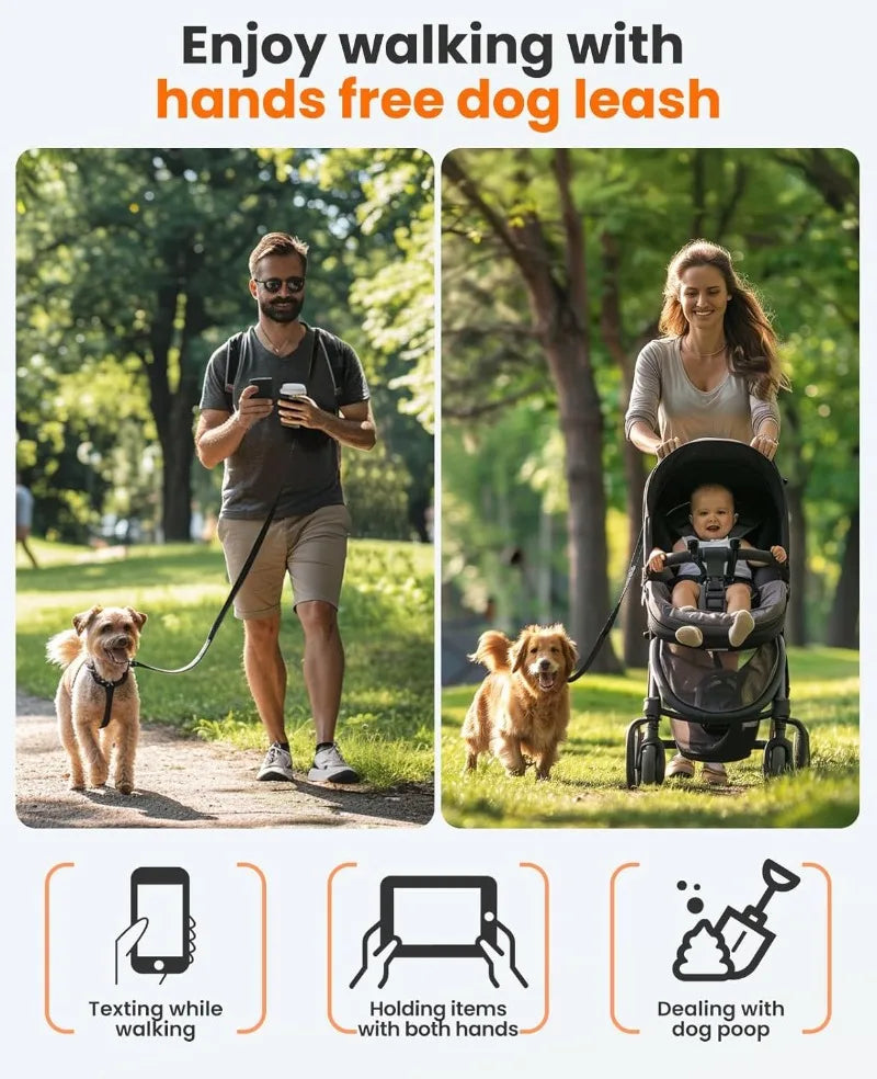 Crossbody Dog Leash Versatile Crossbody Waist Leash with 3 Rings Puppy Walking Leash Reflective Nylon Multifunctional Pet Rope