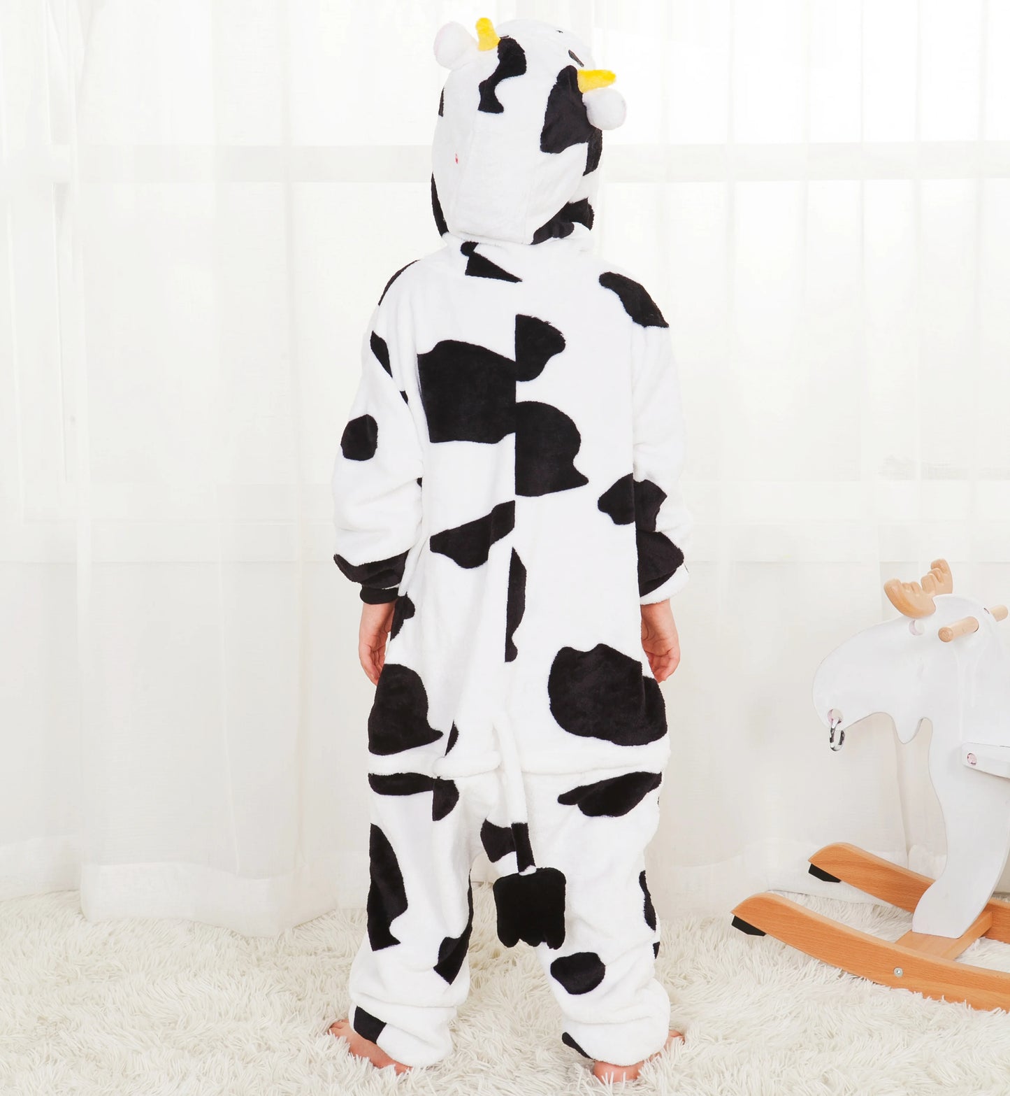 Children's One-Piece Sleep Suits Kids Cute Cow Flannel Cartoon Animal Pajamas Halloween Christmas Performance Onesies Costumes
