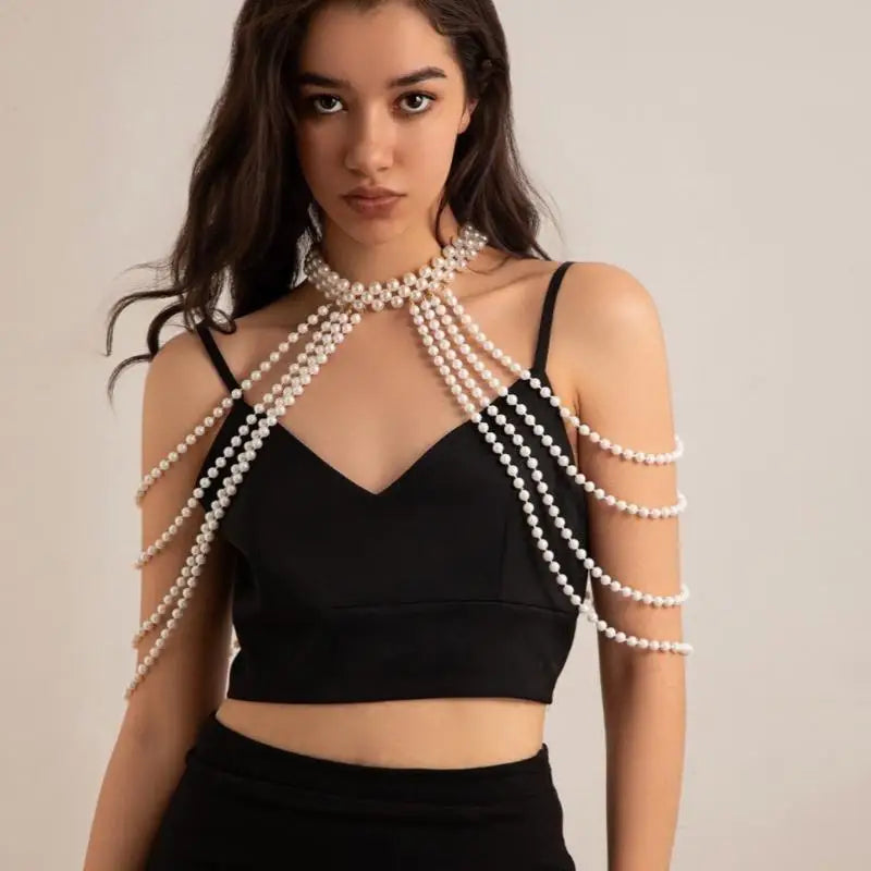 Bridal Tassel Imitation Pearl Shoulder Chain Necklace Elegant Cheongsam Dress Shawl Wedding Jewelry Accessories Gift For Women