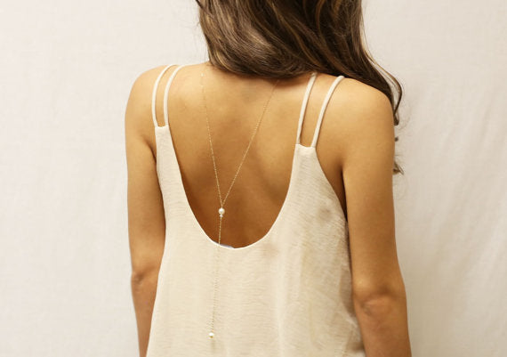 Body Jewelry Sexy Women's Pearl Back Chain Necklace Bikini Beach Crossover Back Jewelry Wedding Back Dress Accessories