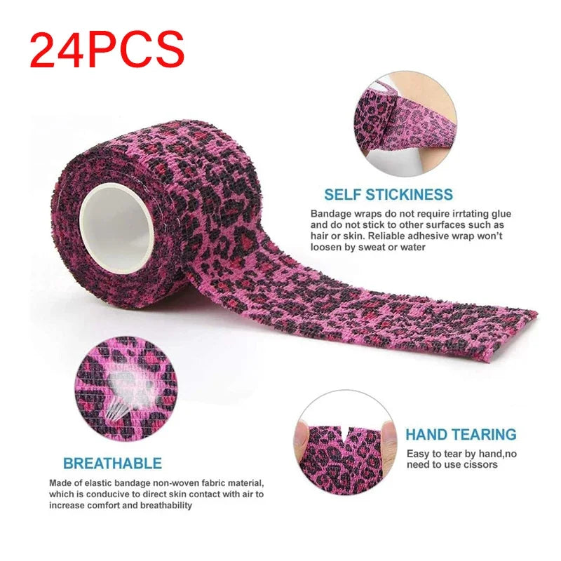 White/Pink Heart And Pink Leopard Tape Tattoo Handle Bandage Anti-slip Athletic Nonwoven Self-adhesive Elastic Bandage Grip