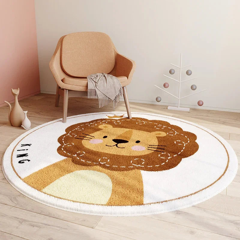 Rainbow cartoon Round Carpet Bedroom Animal Non-slip bedside area carpet Soft plush children's play mat Comfortable home decor