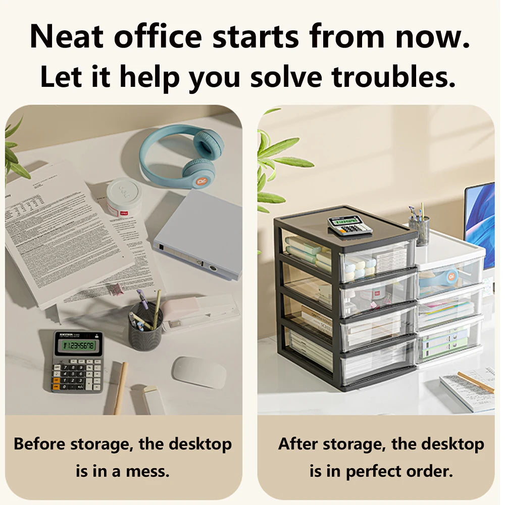 2-6 Layers small Desktop Storage Box with Drawer Heightened Table Organizer Plastic Office storage cabinet  for home Stationery