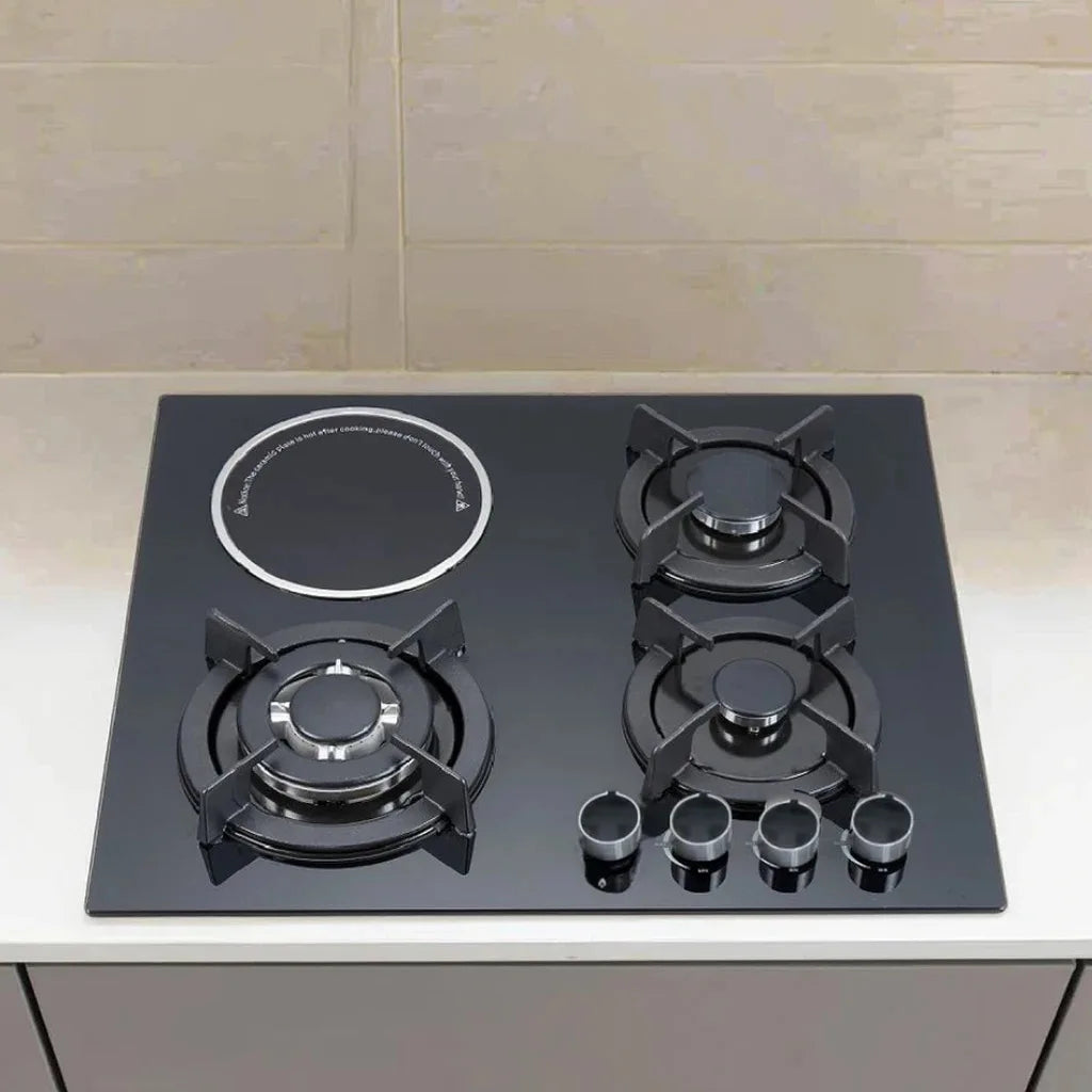Gas Stove 3 Gas 1 Electric Burner, Ceramic Cooktop, Multi-Function Kitchen Appliance, High Efficiency Cooking Range