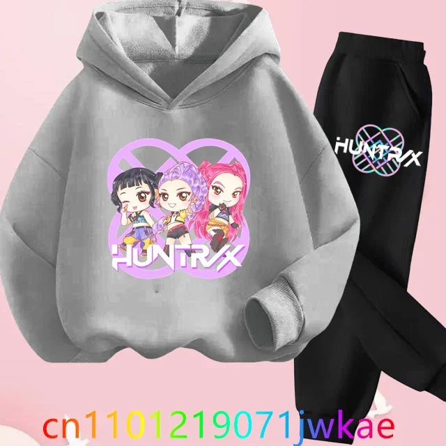Kid K-Pop Demon Hunters Hooded Suit Toddler Girl Clothes KPop Demon Hunters Hoodie Set Girls Fashion Casual Sweatshirt New Movie