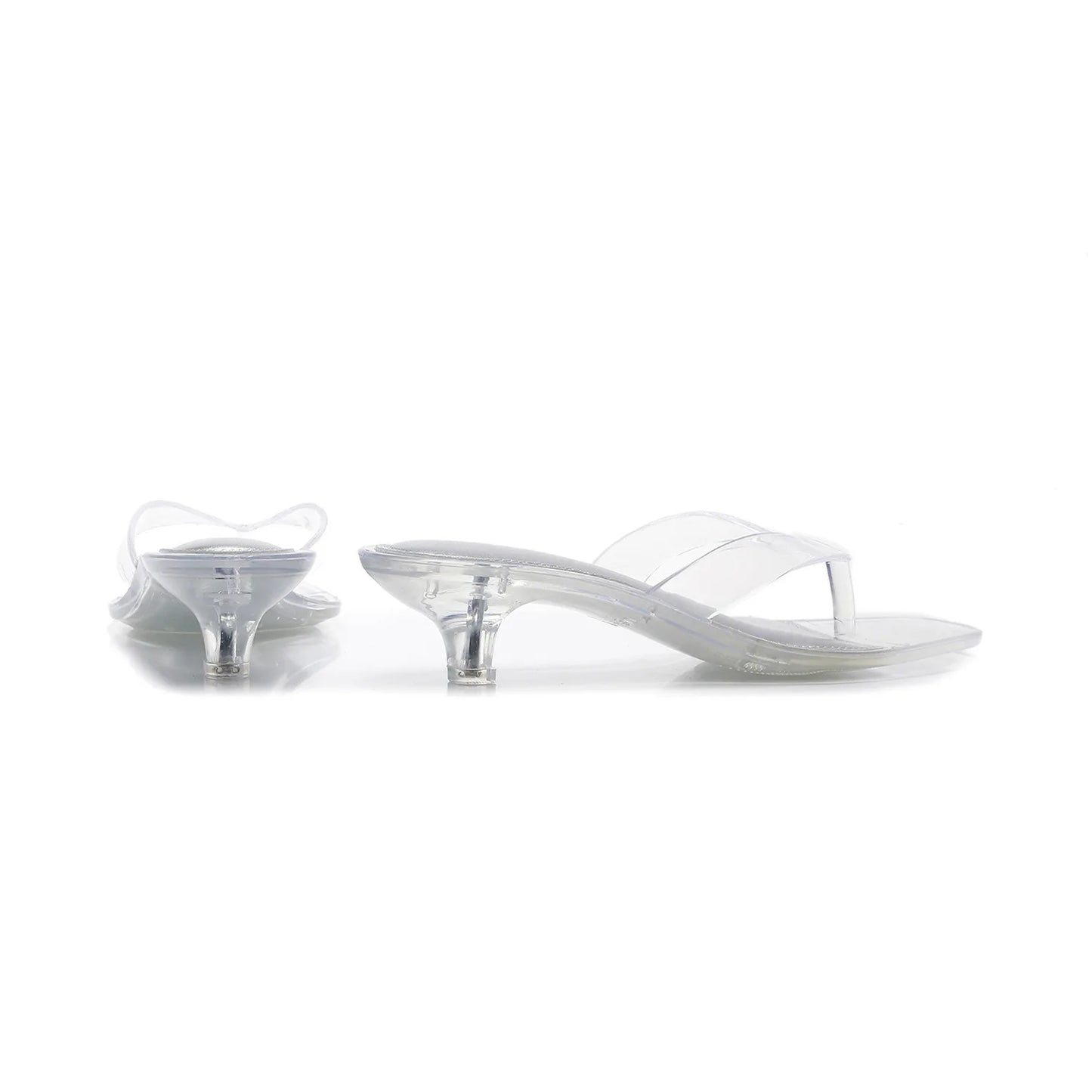 Vacation Elegant Kitten Heel Thong Sandals, Square Toe Clear Brown Jelly Flip Flops, Women Summer Comfortable Beach Party Shoes