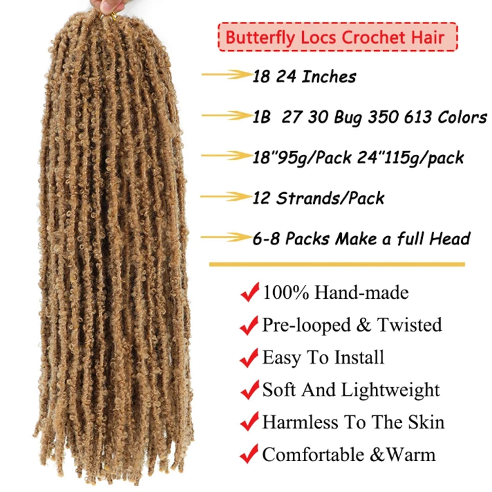 18 24 Inch Butterfly Locs Crochet Hair Extensions Synthetic Distressed Butterfly Soft Locs Crochet Braids Hair for Black Women