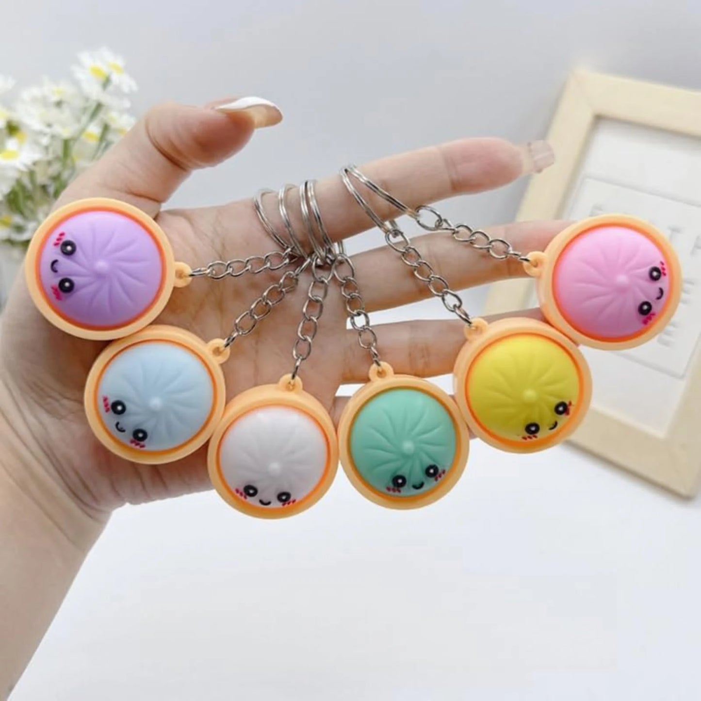 4-12PCS Simulation Dumpling Keyboard Clicker Stress Relief Toy Cute Keychains Decoration Gifts Emotion Fidgets Toy Mini Pendant
