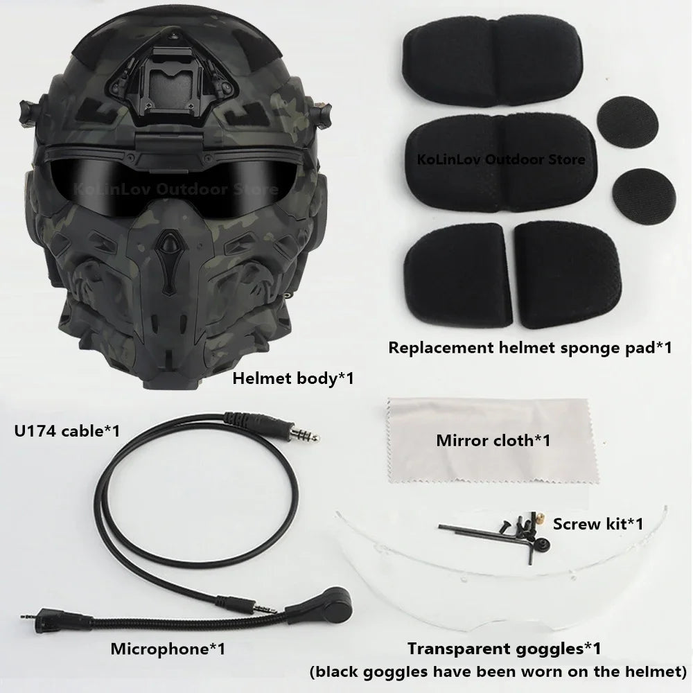 Militar Helmet FAST Helmet Built-in Communication Headset Anti-fog Fan W-Ronin Assault Helmet Detachable Mask Replacement Lens