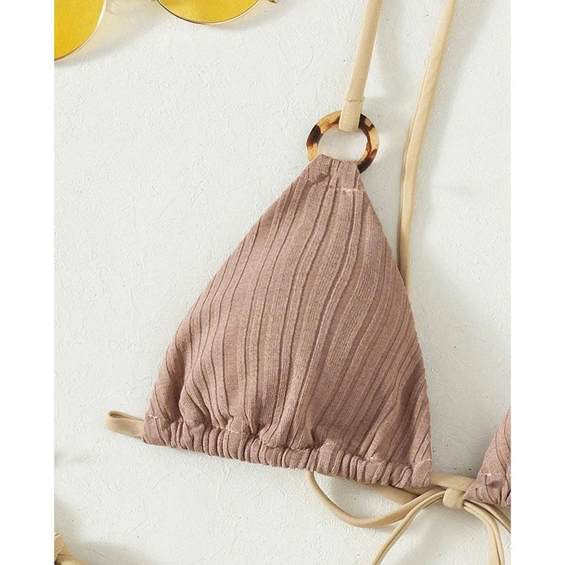 Solid Split Swimsuit Women Two Piece Beachwear Triangle High Cut Thong Bikini Push Up Summer 2026 New Sexy Bandage Bathing Suit