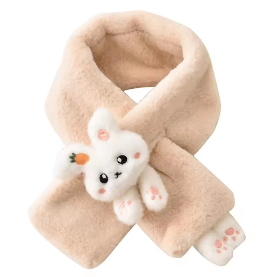 Girls Winter Warm Scarfs Thick Plush Cross Children's Scarf Baby Bib Cute Cartoon Rabbit Faux Fur Cross Neckerchief Protection S