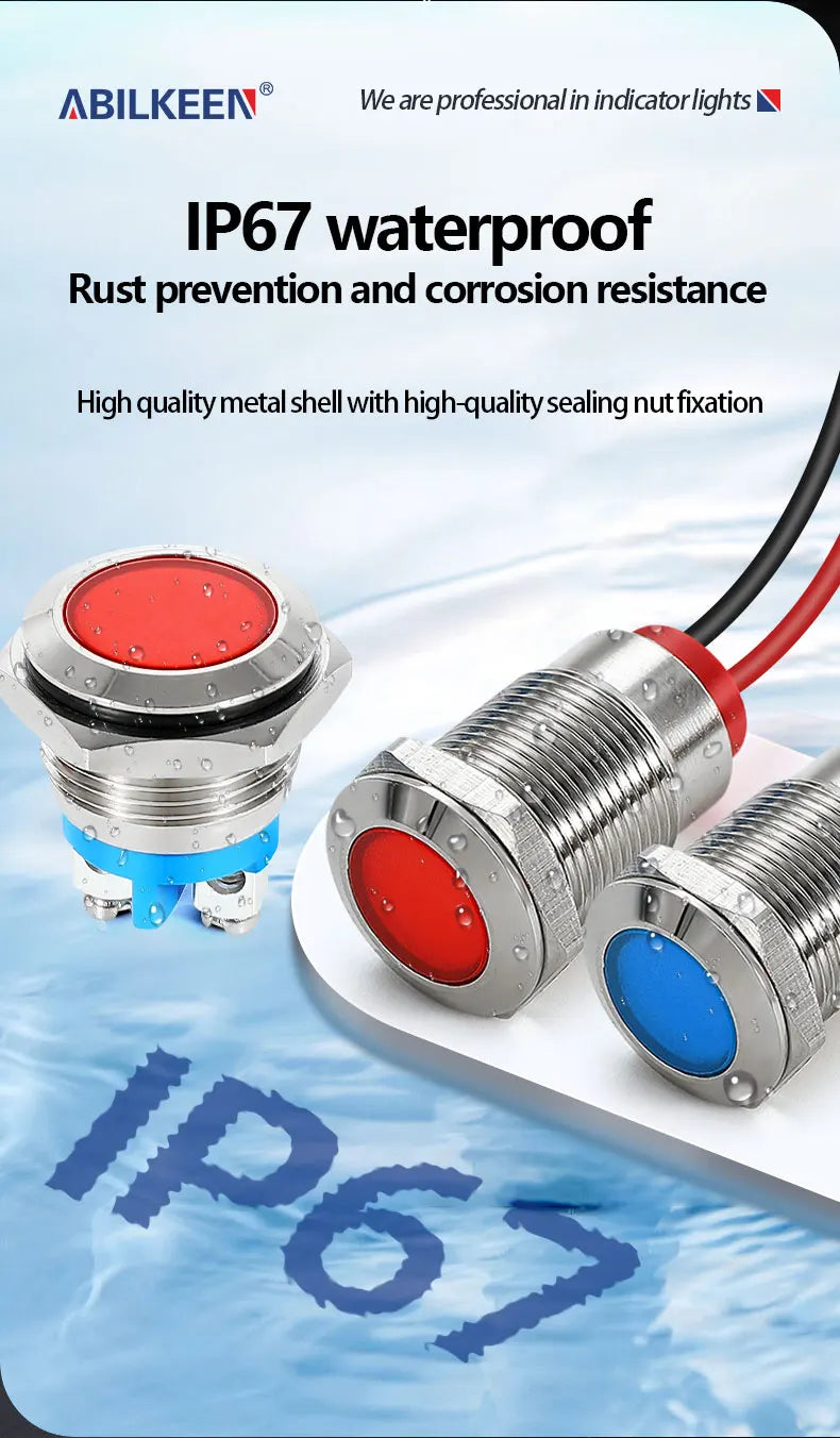 ABILKEEN 20PCS 6MM Mini Industrial Signal Indicator Light 3-6V 12-24V 110V 220V  IP65 Waterproof Metal Pilot Light
