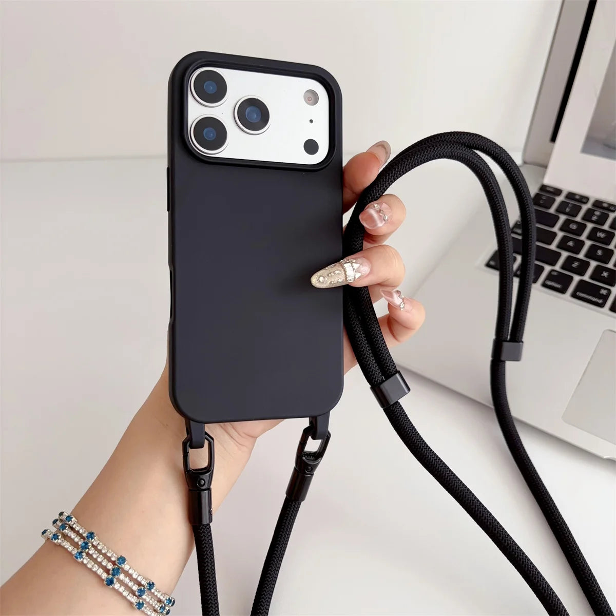 Silicone Phone Case for IPhone 17 Air 16 16E 15 14 Plus 11 13 12 Mini Pro Max Crossbody Lanyard Candy Color Soft TPU Back Cover