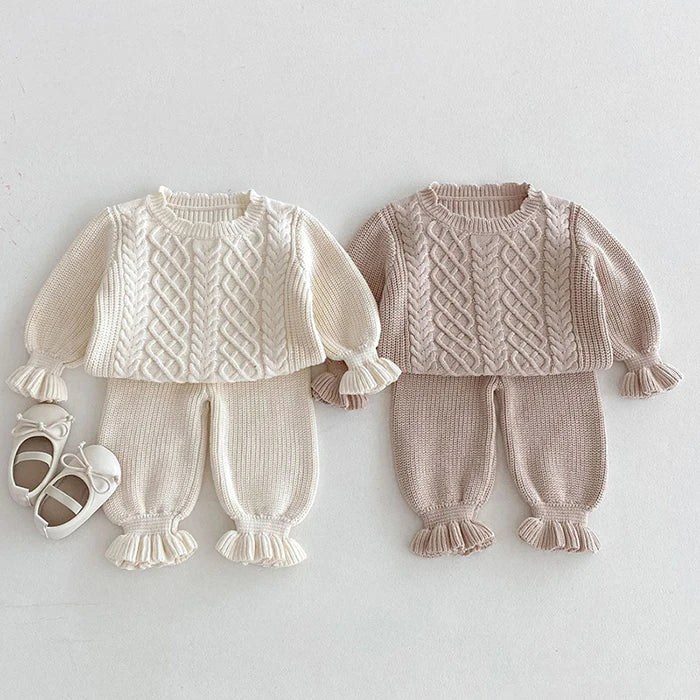 2024 New Autumn Toddler Baby Girl Knitting Clothes Suit Long Sleeved Solid Color Knitted Sweater+Pants Children Clothes Set