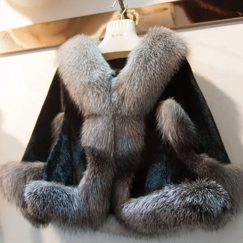 Women's Fox Fur Coat Wedding Dress Style Shawl High Quality Artificial Fox Fur Fashionable And Elegant Shoulder Pad Sleeve