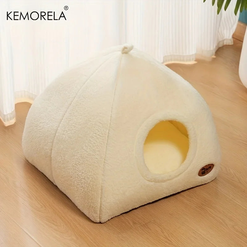 2025 Winter Thickened Indoor Cat Bed 2-in-1 Cat House Tent Bed with Detachable and Washable Soft Cushion Pillow, Unassembled