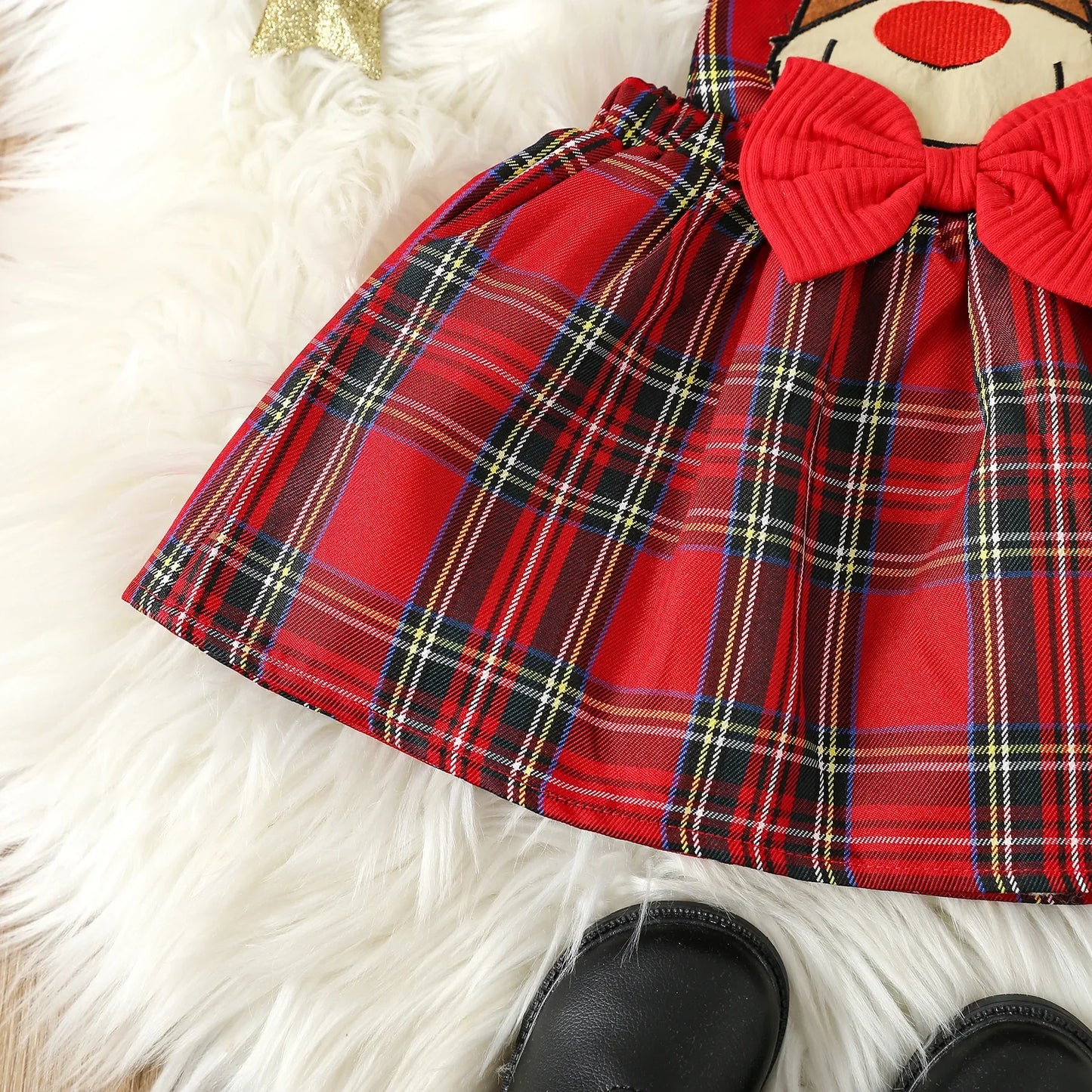 Prowow Baby Girls Christmas Outfits Set Red Bodysuit+Plaid Deer Suspender Dress Set 3pcs My First New Year Costume For Baby 2026