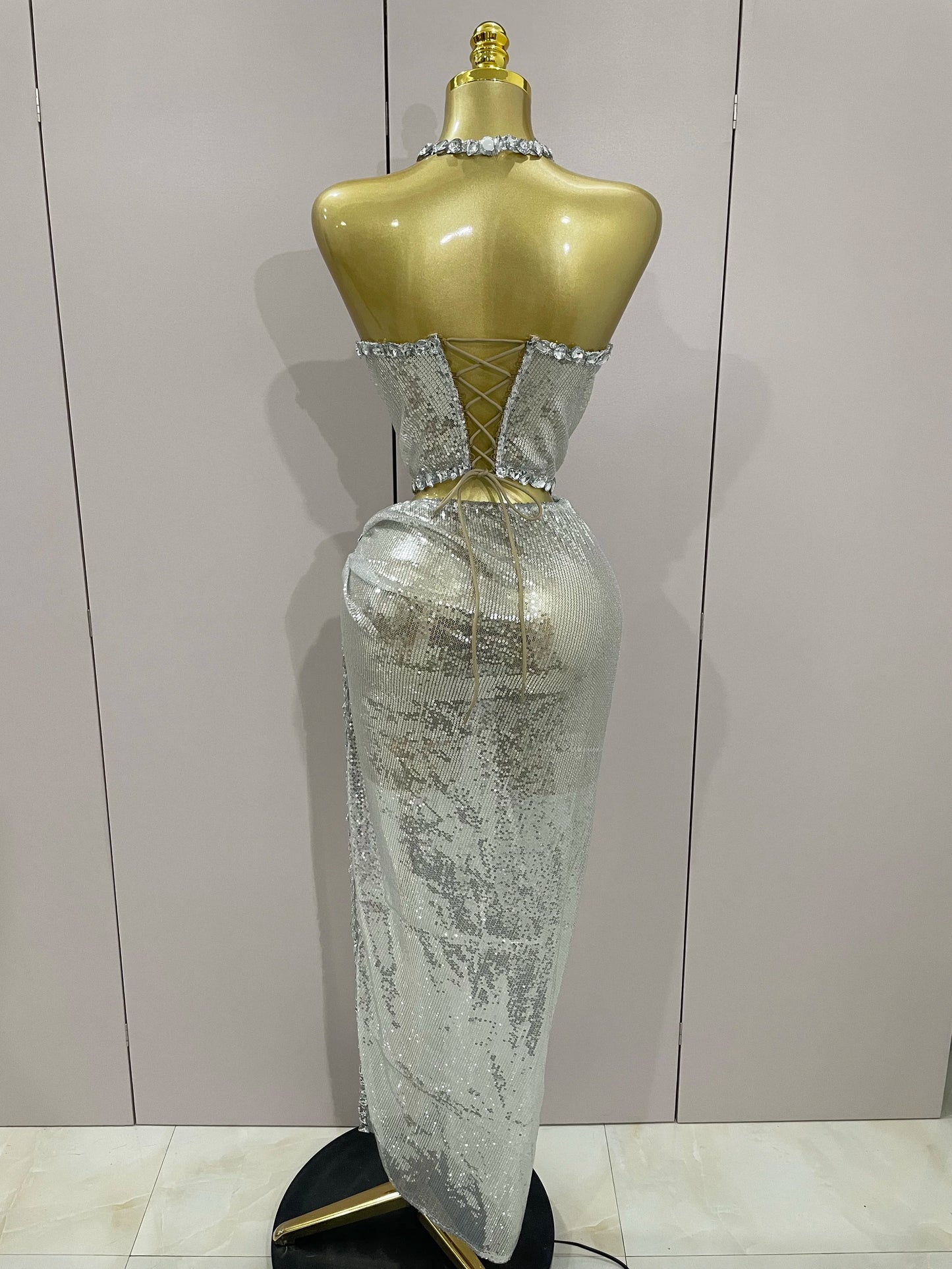 Sexy Luxury Shiny Diamond Sequins Cocktail Dress 2Pcs Set 2025New Women Evening Celebrate Birthday Party Nightclub Stage costume