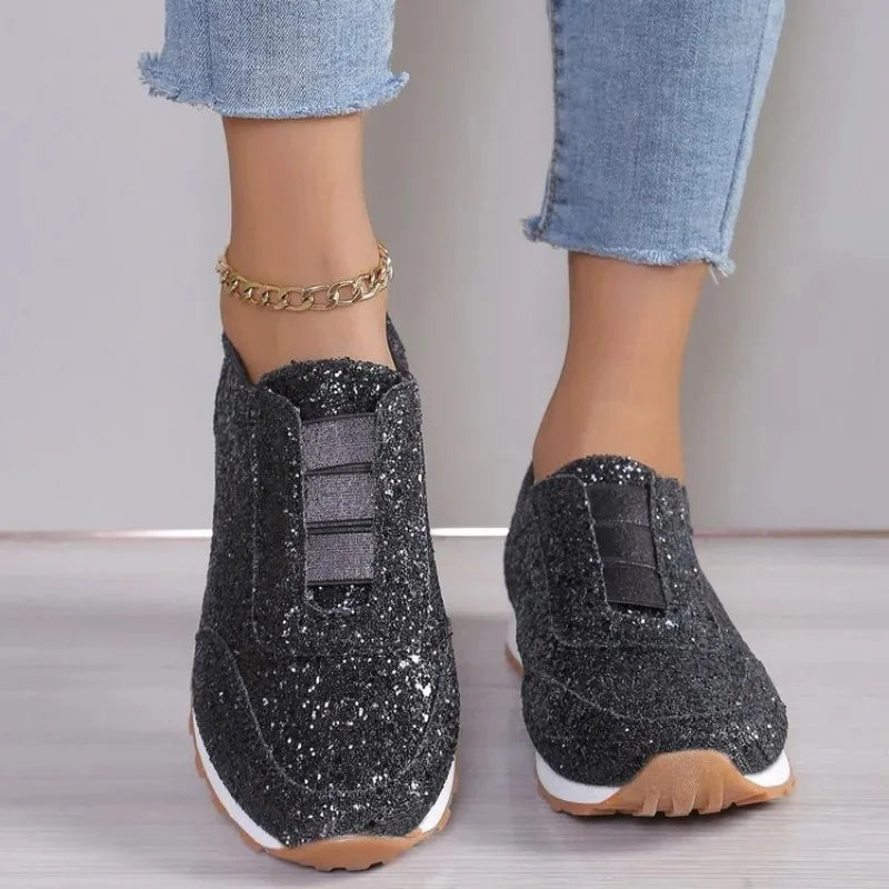2026 Autumn New Fashion Slip-on Low-heeled Women's Sneakers Gold Silver Sport Shoes Ladies Outdoor Casual Walking Shoes