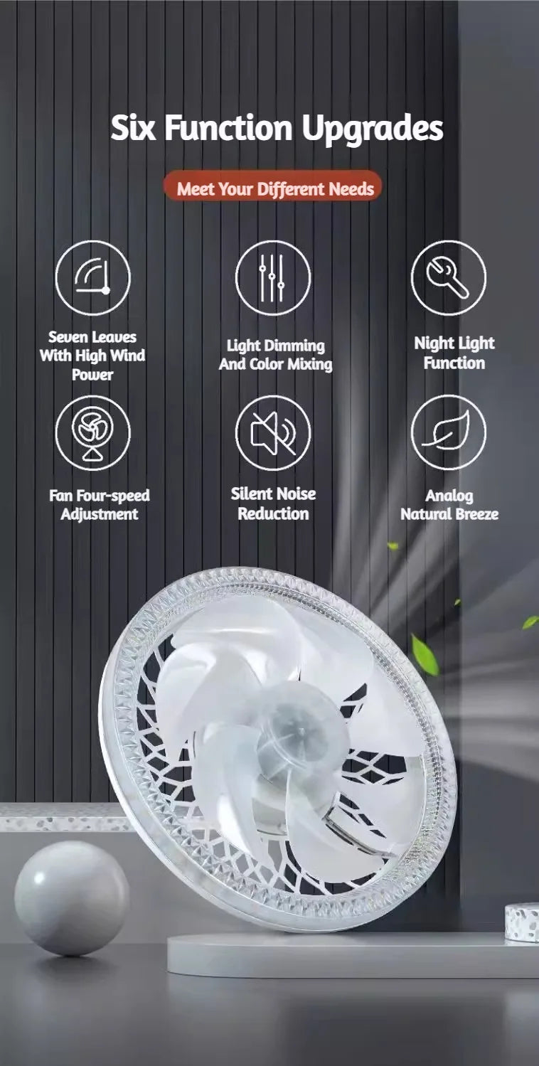 2-in-1 Ceiling Fan Light with Remote Control Screw Base LED Bulb Fan Lamp, Silent Adjustable Speed for Bedroom Living Room Home