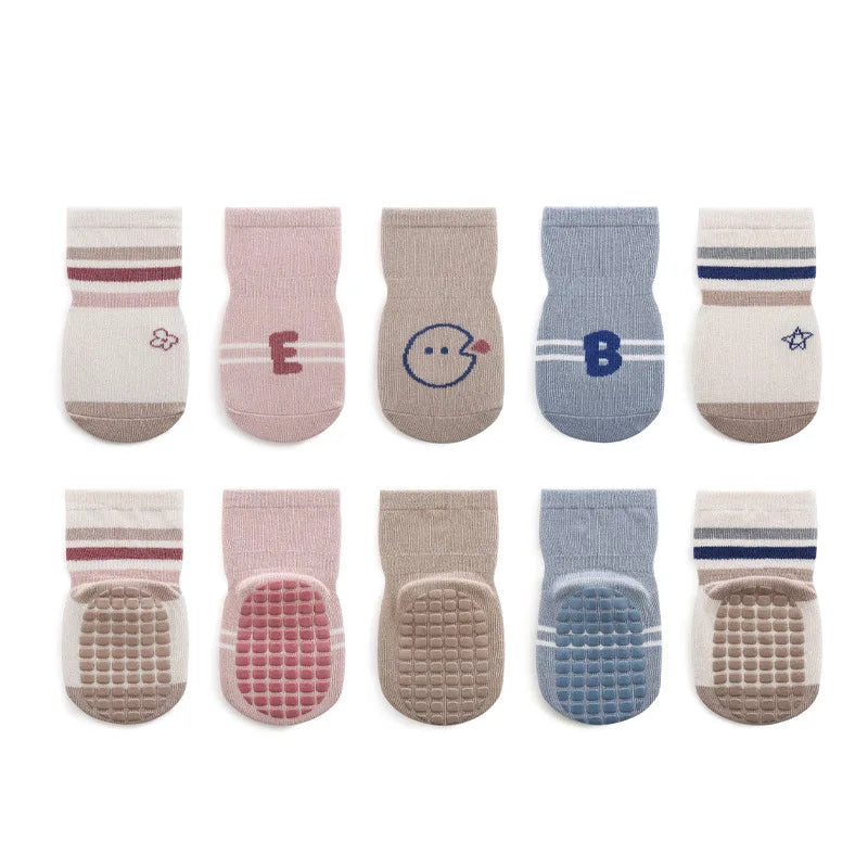 5 Pairs/Lot Autumn Baby Toddler Anti-slip Socks Children's Cartoon Indoor Playing Floor Socks 0-5Y