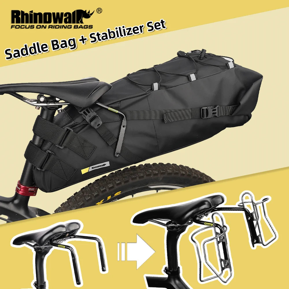 Rhinowalk Bike Saddlebag + Stabilizer Set Waterproof 13L Large Capacity More Stable For MTB Road Bike Can Fit Water Bottle Cage