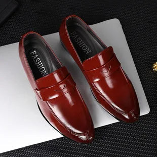 New Men's Slip-On Business Casual Shoes Large Size Fleece Lined Leather Shoes Wear Resistant Rubber Outsole Low Cut Ankle High