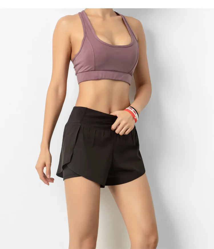 Hot New Sport Shorts Women Sportswear Double-deck Running Shorts Yoga Bottoms Summer Gym Fitness Training Jogging Short Pants