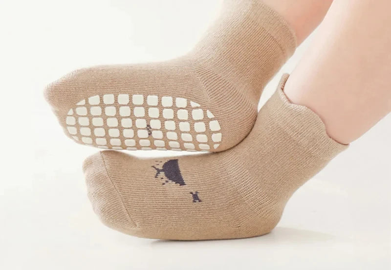 3/5 Pairs Baby Adorable Animals Pattern Non Slip Floor Socks, Breathable Casual Socks for Boys and Girls Kids Indoor Activities