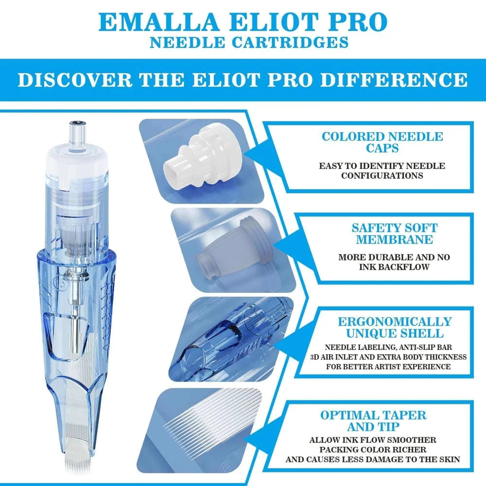 20/10PCS EMALLA Eliot Pro Tattoo Cartridge Needles Safety Sterilize Tattoo Needles Permanent Make-Up Tool for Cartridge Machine
