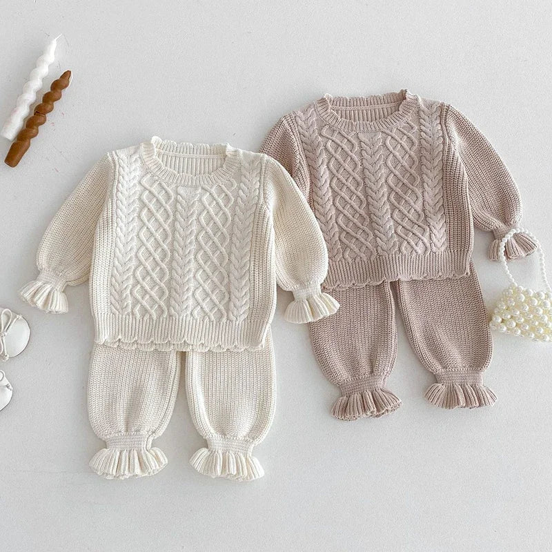 2024 New Autumn Toddler Baby Girl Knitting Clothes Suit Long Sleeved Solid Color Knitted Sweater+Pants Children Clothes Set