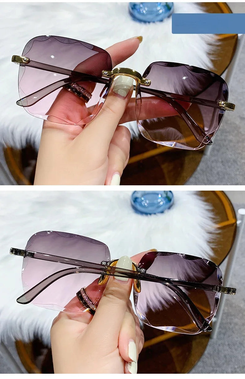 Square Rimless Fashion Sunglasses for Women Men Summer Gradient Sun Shades for Vacation Beach Travel（Not Include Glasses Case）