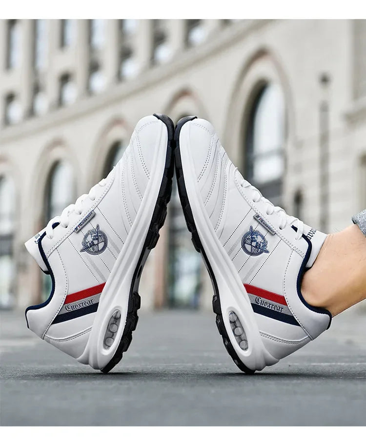 Men's Spring Autumn Casual Breathable Sport Shoes Shock Absorption Comfortable Leather Sneakers Korean Style Ankle High Mesh Lin