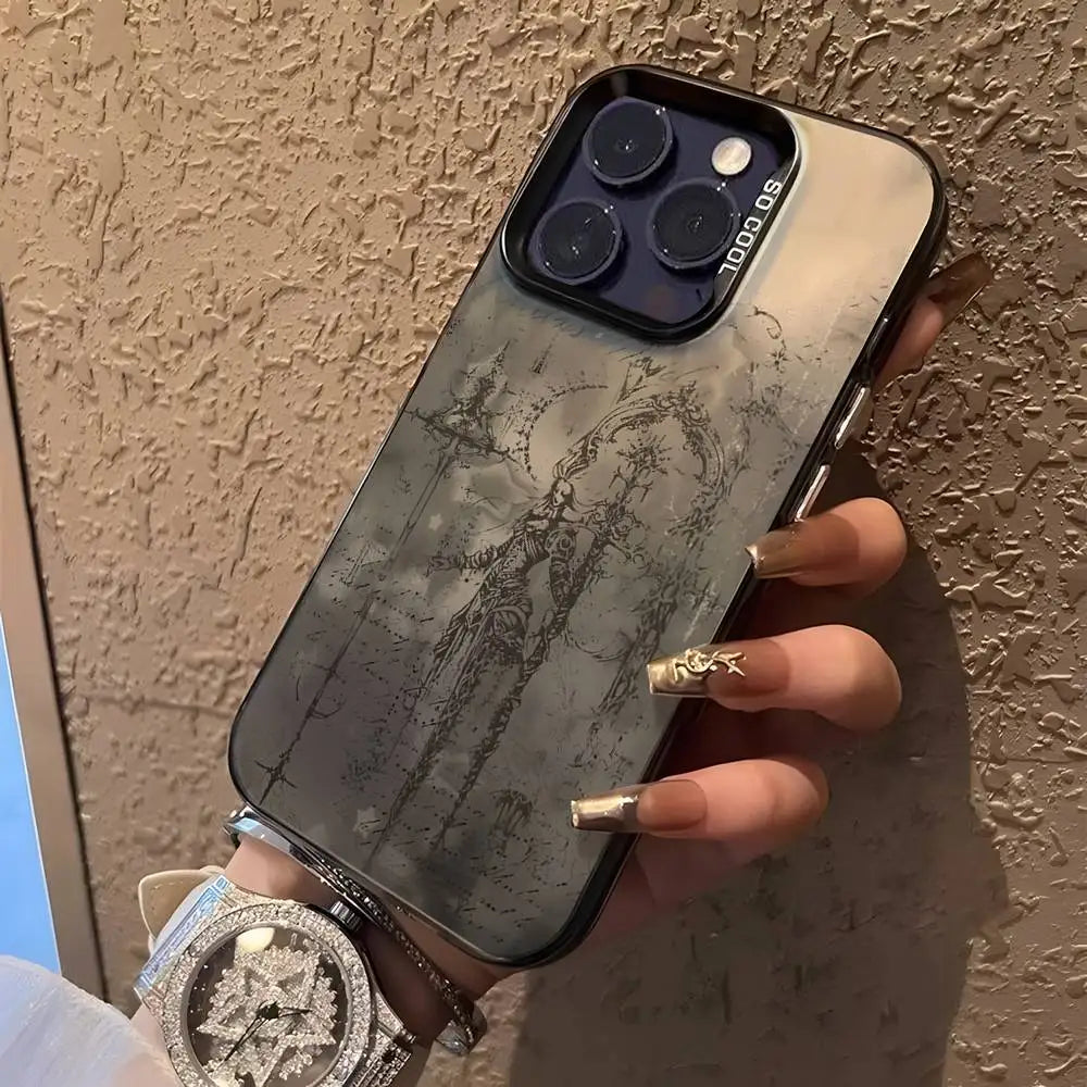 Vintage Gothic Cross Angel Pattern Design Protective Cover for iPhone 17 16 15 14 13 12 11 16E Series Pro Max Plus