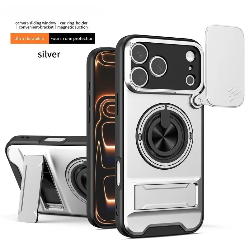 Armor Funda For iPhone 17 Pro Max Case Magnetic Ring Stand Lens Protect Coque For iPhone17 Pro 17Pro Max Wireless Charging Cover