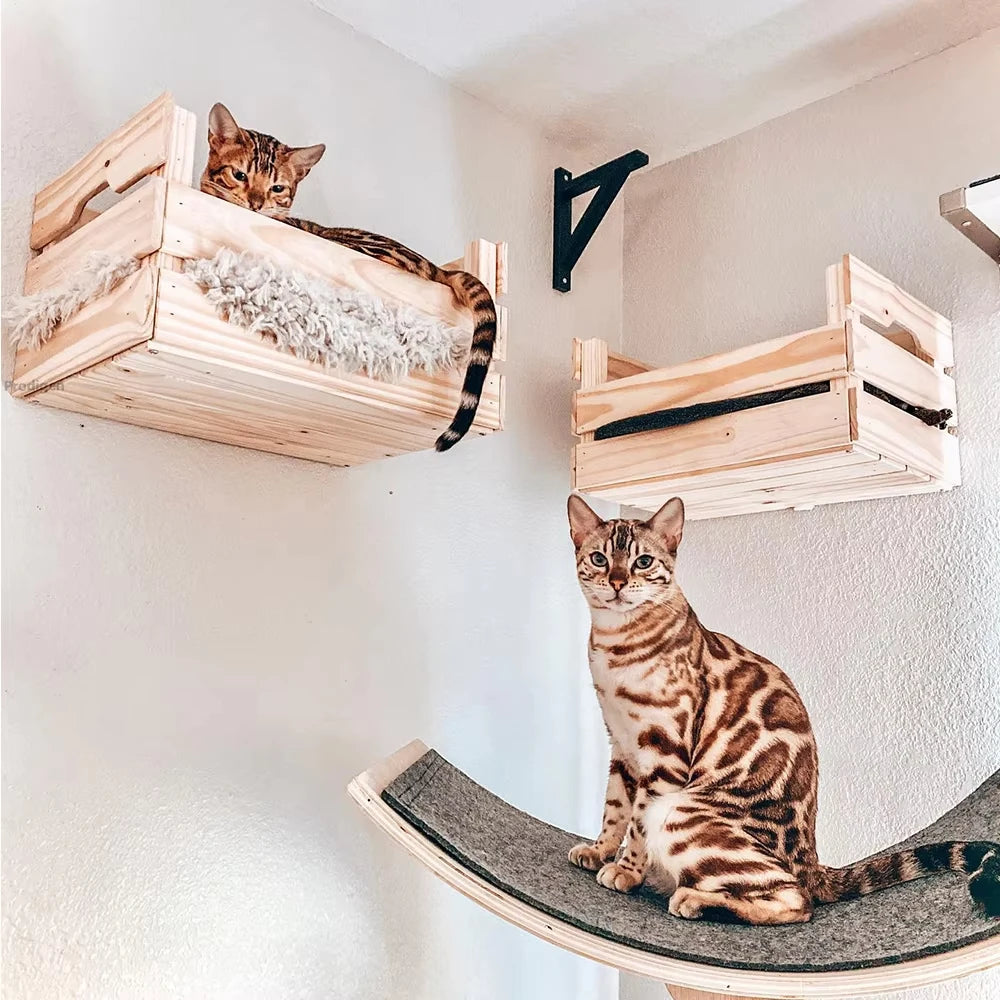 Wall mounted cat wooden basket wall cat bed cat tree modern cat wall solid wood furniture suitable for cats sleeping
